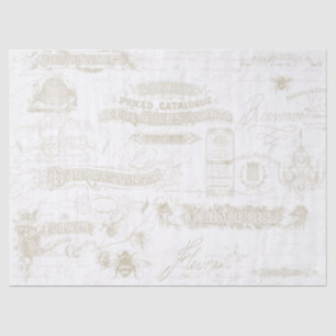 Papel De Seda Floral - Escrito em francês Vintage - Ephemera Typ