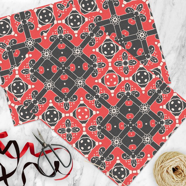 Papel De Seda Floral Geométrico Vermelho Negro Branco Elegante (Criador carregado)