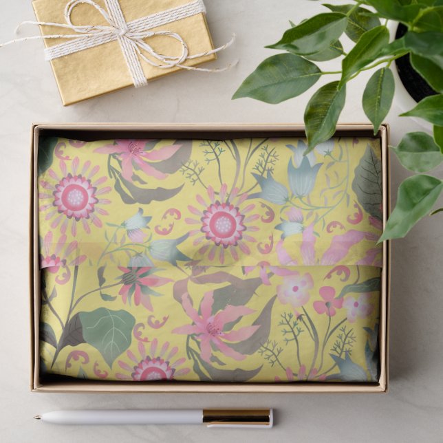 Papel De Seda Floral Glamour Amarelo (Presente)
