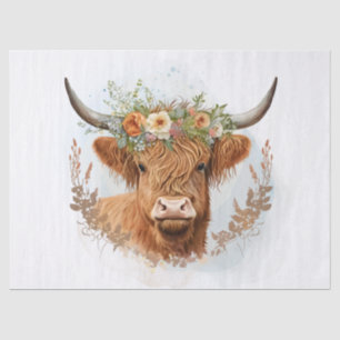 Papel De Seda Floral Highland Cow Watercolor
