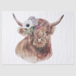 Papel De Seda Floral Highland Cow Watercolor