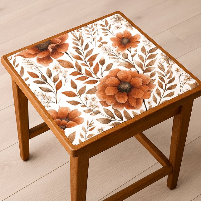Papel De Seda Floral Laranja Queimado em Branco (Criador carregado)