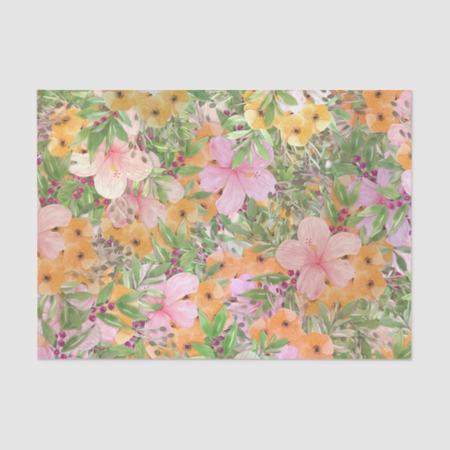 Papel De Seda Floral Laranja Rosa (Frente )