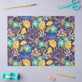 Papel De Seda Floral Místico Florido Navy