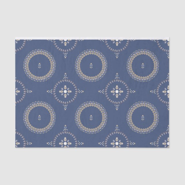 Papel De Seda Floral Ornamental Elegante Azul Naval (Frente )