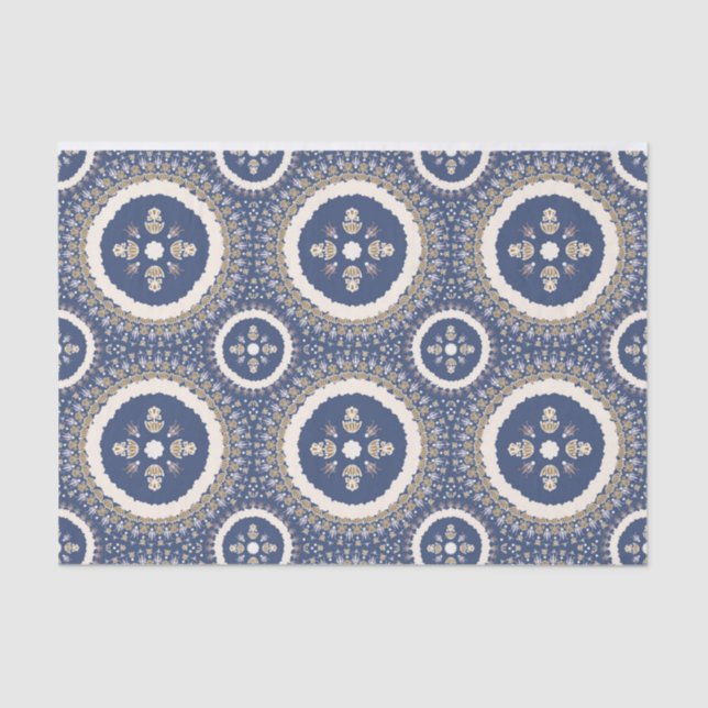 Papel De Seda Floral Ornamental Elegante Azul Naval (Frente )
