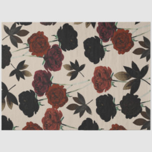 Papel De Seda Floral Ousado Vermelho e Bege Preto Botânico