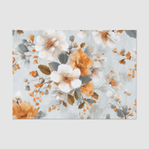 Papel De Seda Floral Pastel Laranja Branco Rústico Vintage Boho
