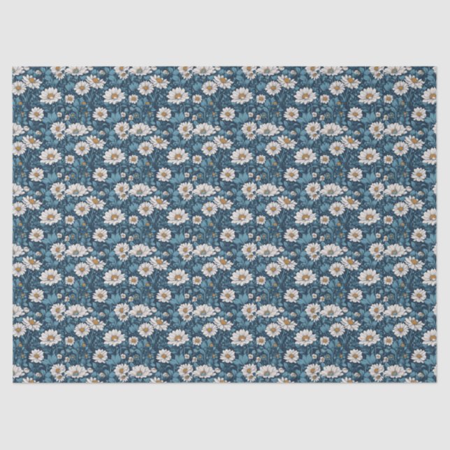 Papel De Seda Floral Pintado Azul e Branco (Frente )