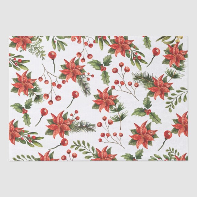 Papel De Seda Floral Poinsettia Natal Verde (Frente )