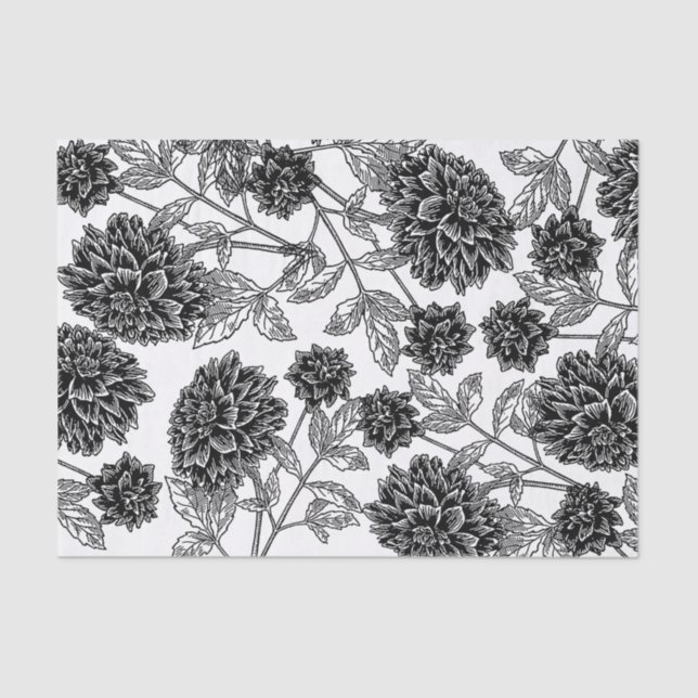 Papel De Seda Floral preto e branco elegante (Frente )