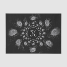 Papel De Seda Floral Preto e Branco Monograma Elegante