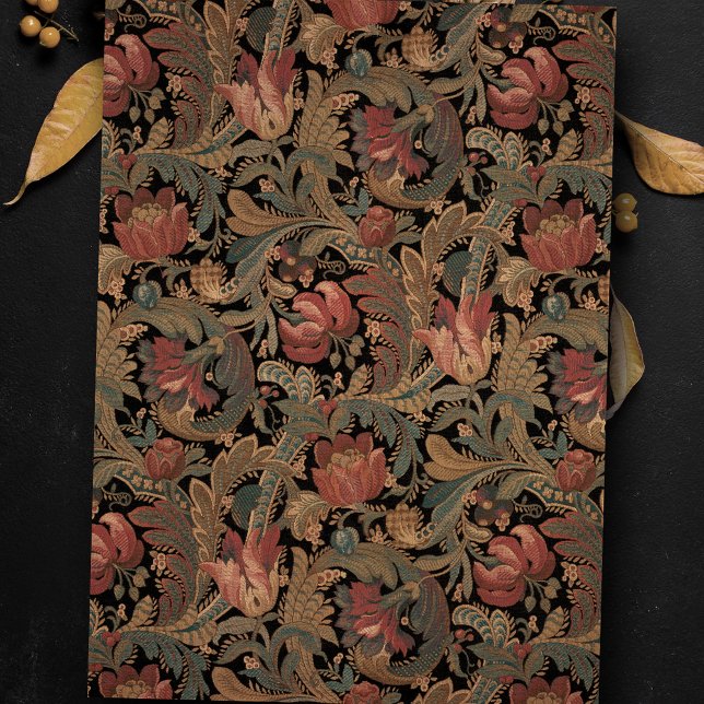 Papel De Seda Floral Preto Vitoriano do Ornamentado Elegante (Criador carregado)