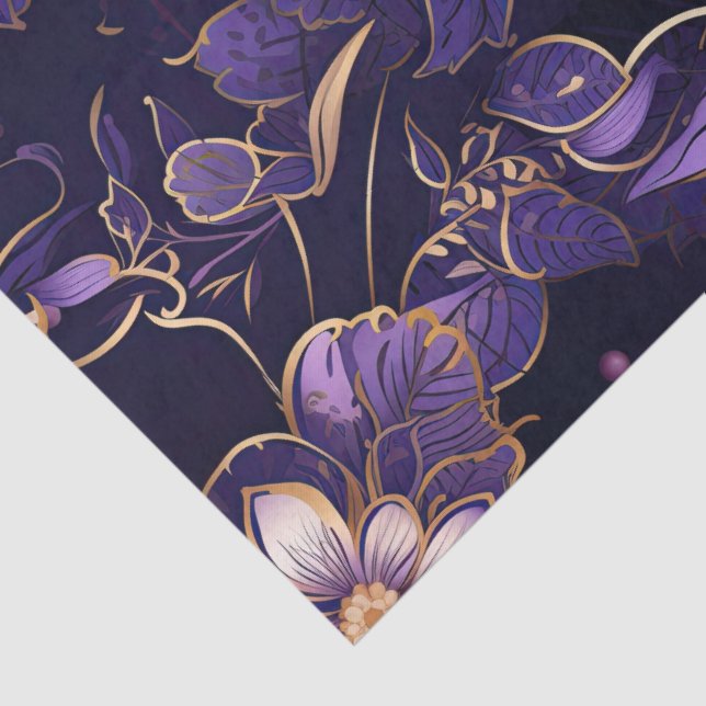 Papel De Seda Floral Puro Escuro e Faux Dourado (Detalhes)