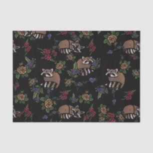 Papel De Seda Floral Raccoons Cute Sleeping Raccoon Padrão