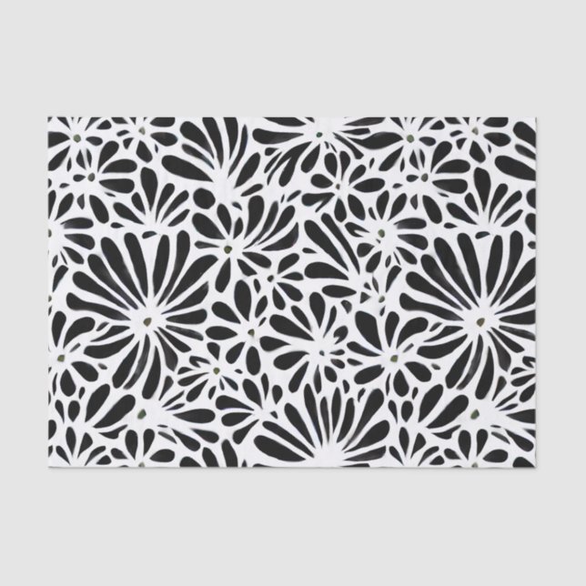 Papel De Seda Floral Retro Preto e Branco (Frente )