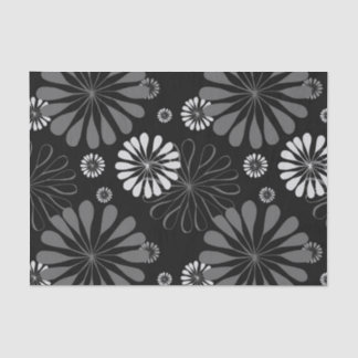 Papel De Seda Floral Retro Preto e Branco