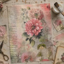 Papel De Seda Floral Rosa Antigo, Ephemera, Decoupage de Letra