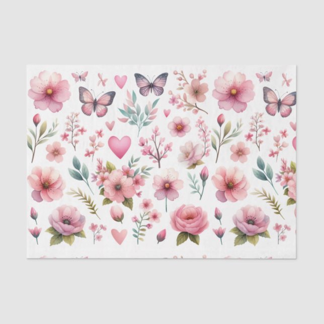 Papel de seda floral rosa elegante (Frente )