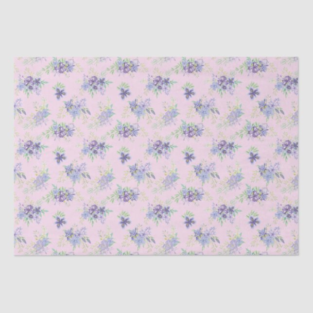 Papel de seda floral rosa roxo verde para aniversá (Frente )