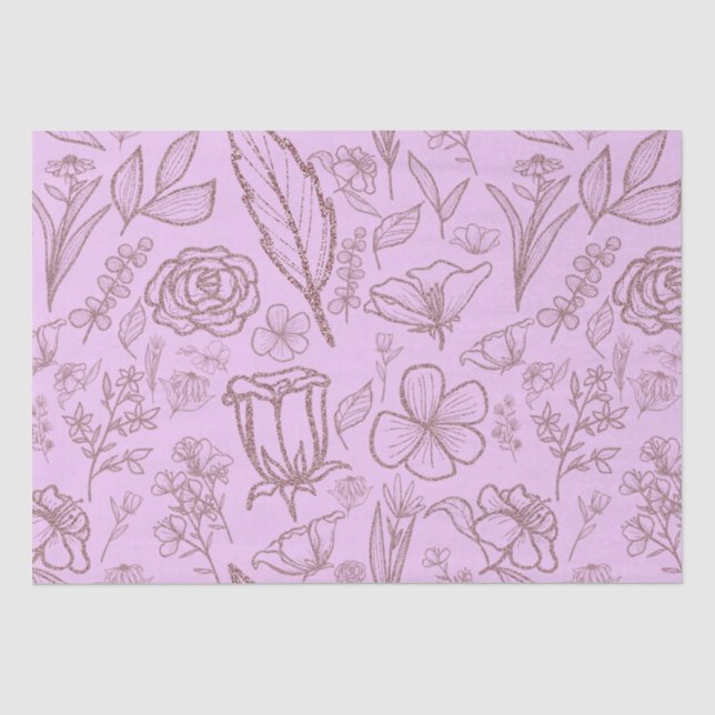 Papel De Seda Floral Rosa Simples a Rosa | (Frente )