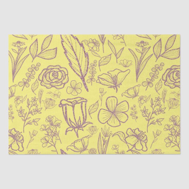Papel De Seda Floral Rosa Simples em Amarelo | (Frente )