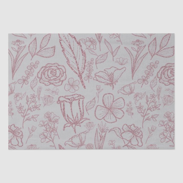 Papel De Seda Floral Rosa Simples na Cinza | (Frente )