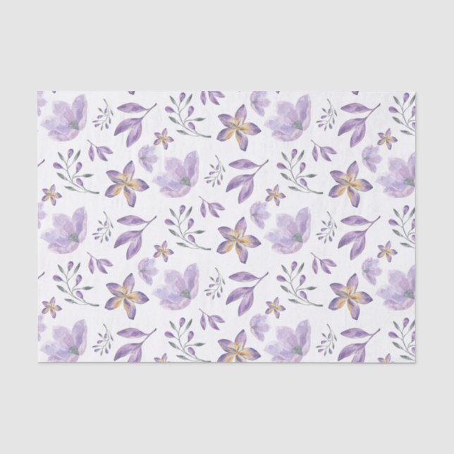 Papel de seda floral roxo aquarela (Frente )