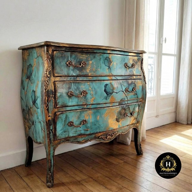 Papel De Seda Floral Rústico Turquesa e Dourado (Criador carregado)