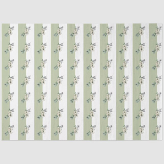 Papel De Seda Floral Sage Green Tan Stripes (Frente )