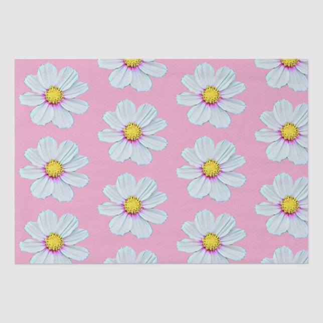 Papel De Seda Floral Simples Pintado de Branco e Rosa (Frente )