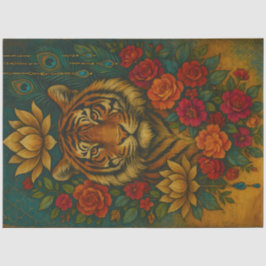 Papel De Seda Floral Tiger Portrait – Botanical Animal Decoupage