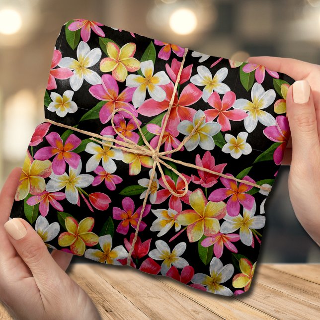 Papel De Seda Floral tropical em preto (Criador carregado)
