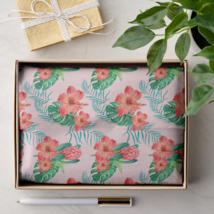 Papel De Seda Floral tropical vermelho rosa