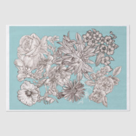 Papel De Seda Floral Vintage Azul Turquesa Casamento Moderno