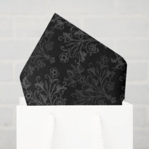 Papel De Seda Floral Vintage Damask Medalhões Editáveis em Preto