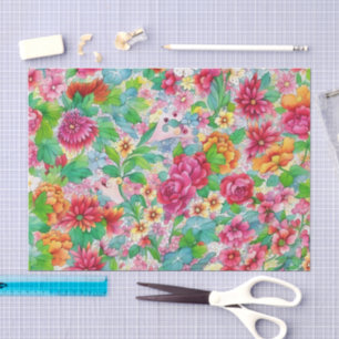 Papel de Seda Floral Vintage Flores Coloridas