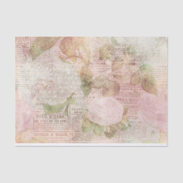 Papel De Seda Floral Vintage Rosa Elegante (Frente )