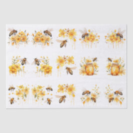 Papel De Seda Floral Watercolor Summer Honey Bees Decoupage