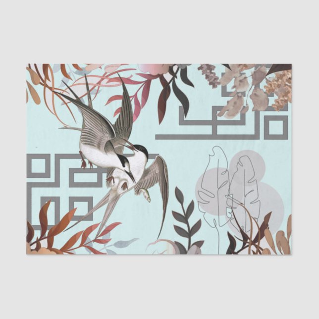 Papel De Seda Florals Browns, Cranberry Tan & Birds Decoupage (Frente )