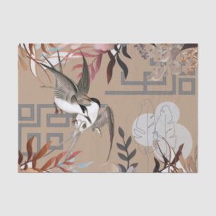 Papel De Seda Florals Browns, Cranberry Tan & Birds Decoupage Ti