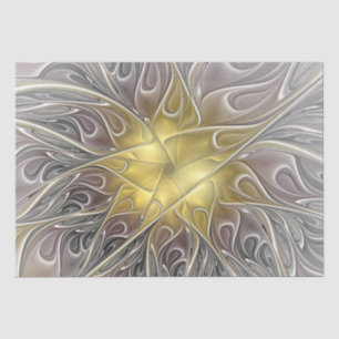 Papel De Seda Floreio Com Dourada Flor Fractal Abstrato Moderna