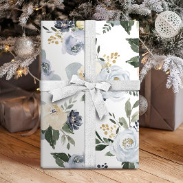 Papel De Seda Florença de cor azul-d'água empoeirada floral