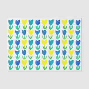 Papel De Seda Flores amarelas da aguarela da tulipa de azuis