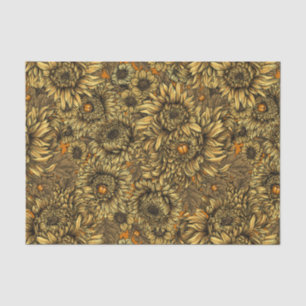 Papel De Seda Flores amarelas do crisântemo e besouros alaranjad