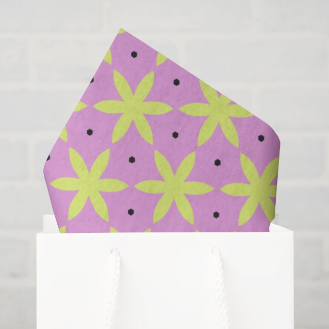 Papel De Seda Flores amarelas em cvpa2 rosa (Sacola de presentes)