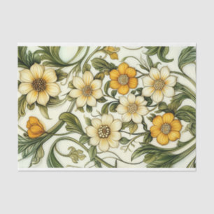 Papel De Seda Flores Amarelas Vintage - Modeladas fora da mesa
