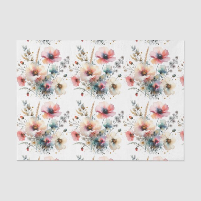 Papel De Seda Flores Aquarela Tinta Alcoólica Floral (Frente )