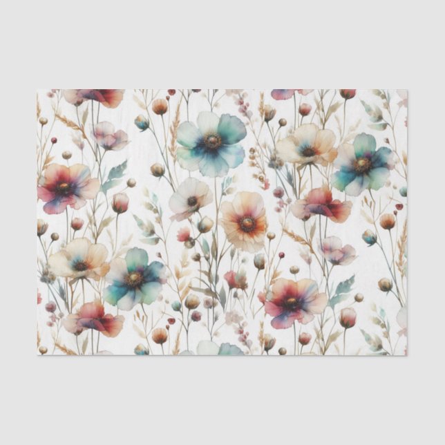 Papel De Seda Flores Aquarela Tinta Alcoólica Floral (Frente )