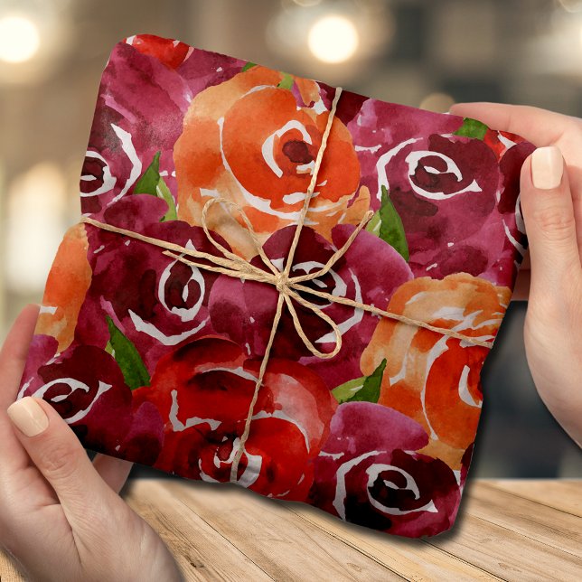 Papel De Seda Flores Aquarela Vermelho Laranja Claret (Criador carregado)